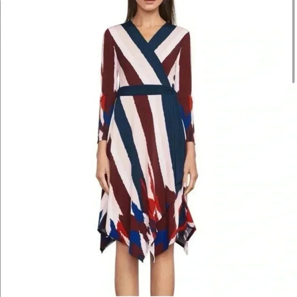 BCBGMAXAZRIA Isabella Striped Asymmetrical Wrap Midi Party Dress Size XXS - Picture 8 of 8